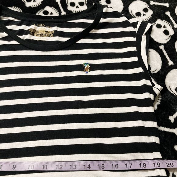 U.S. POLO ASSN. Black white horizontal striped scoop neck t-shirt ~ LARGE XL tee - Picture 9 of 14